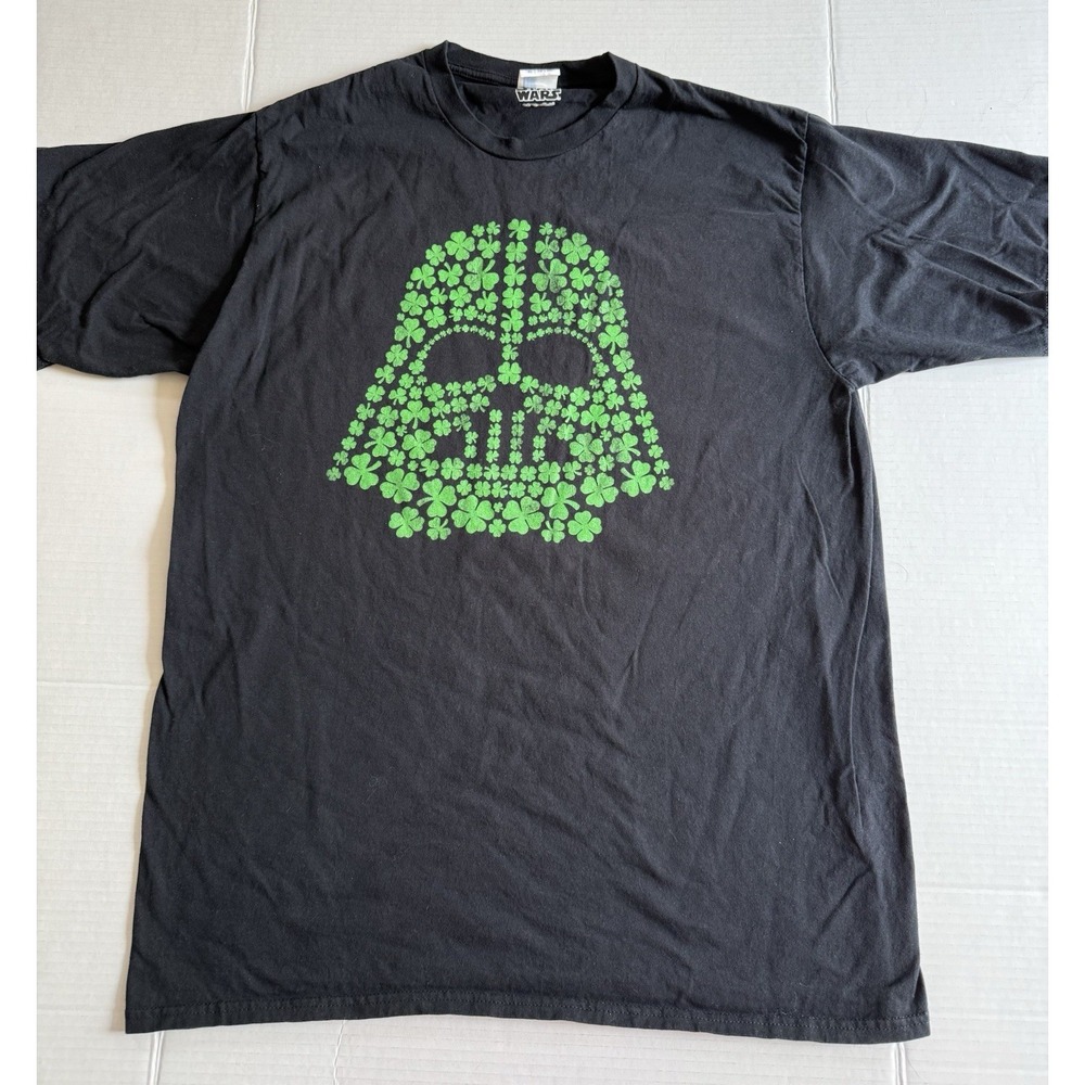 Star Wars men's black T-shirt green clover Darth Vader Face XL tall